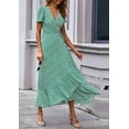 thumbnail image 3 of PRETTYGARDEN Women's Summer Wrap Maxi Dress Casual Boho Floral V Neck Short Sleeve Ruffle Hem Split Beach Long Dresses, 3 of 8