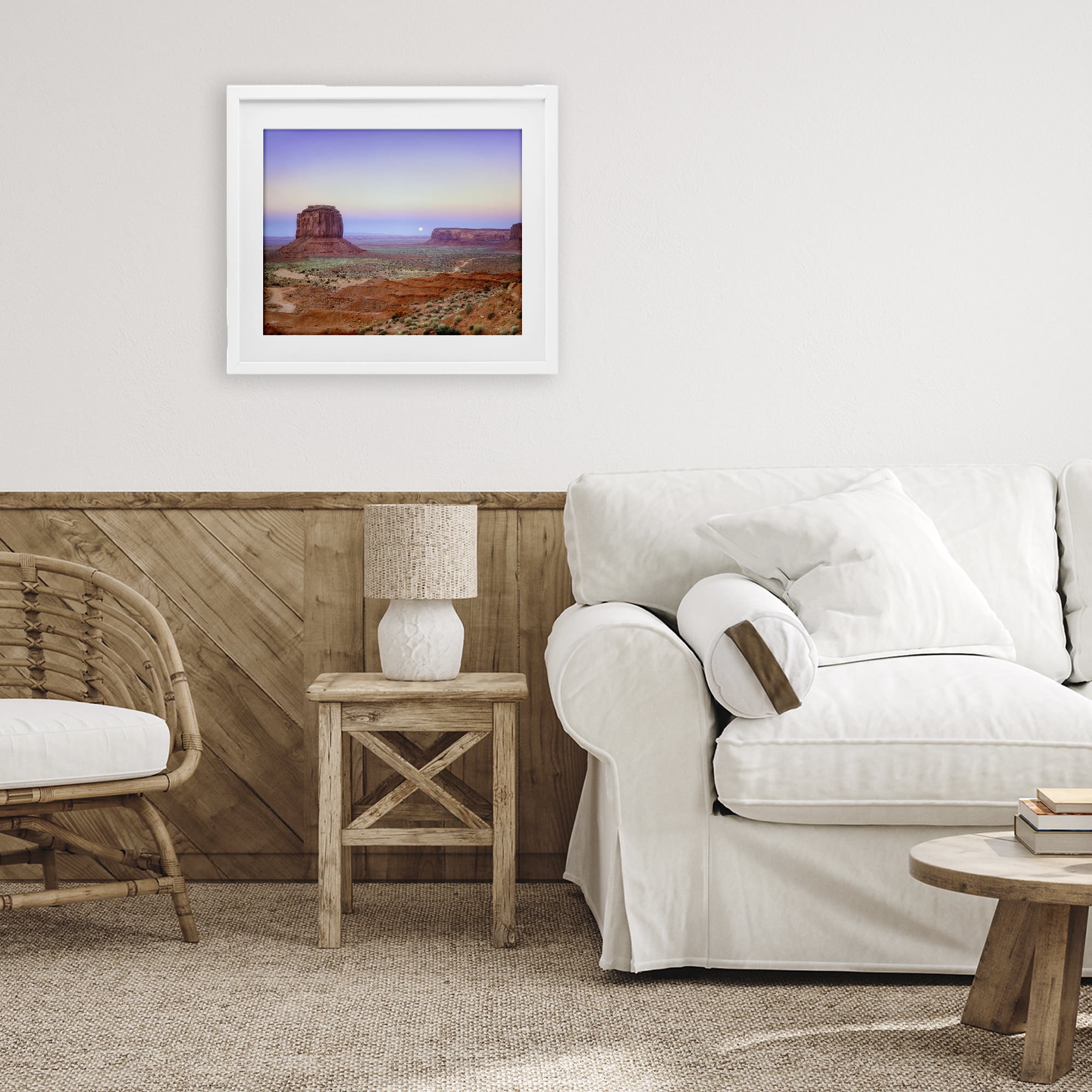 Stupell Industries Moonrise Over Monument Valley White Framed Print Under Glass, design by Dennis Frates