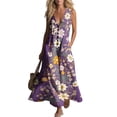 thumbnail image 4 of fheaev Womens Summer Maxi Dress Tank Sleeveless V Neck Button Down Casual Floral Loose Beach Vacation Sundress with Pockets Multicolor M, 4 of 7