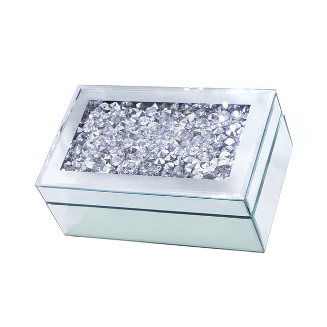 Joyero Organizador de Terciopelo para Mujer con Acabado de Espejo y Diamantes - Caja para Joyeria, Collares, Anillos y Pulseras GAON