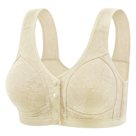 BaoFuBaoMei Front Snap Bras for Women Plus Size Lift Wireless Bra Side Support Push up Brassiere Jacquard Everyday Bralette