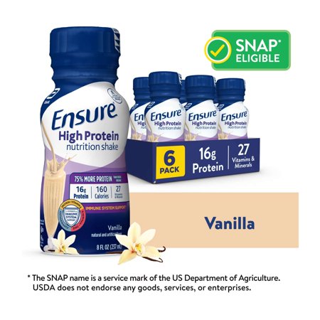 Ensure High Protein Nutrition Shake, Vanilla, 8 fl oz, 6 Count