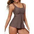 thumbnail image 7 of DOKOTOO Womens Tankini Bathing Suit 2 Piece Scallop Trim Tankini Top with Bottom Tummy Control Womens Swimsuits Dark Brown S US4-6, 7 of 7
