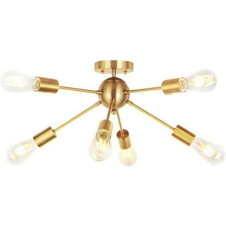 

FETCOI 6-Lights Sputnik Semi Flush Mount Ceiling Light Fixture Modern Farmhouse Rustic Lighting Ceiling Lamp Industrial Vintage Hanging Ceiling Light (Gold)