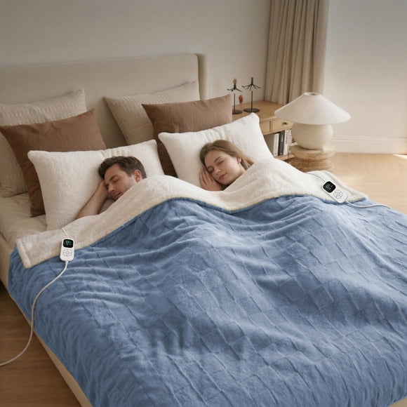 Manta térmica IUUI de franela a cuadros King, 230 x 254 cm, azul