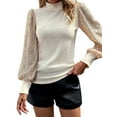 thumbnail image 3 of QAFOPEH Women Mock Neck Sequins Balloon Long Sleeve Ribbed Knit Pullover Top, 3 of 7