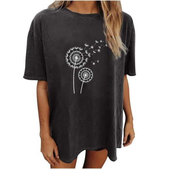 IROINNID Fashion Womens Tops Round-Neck Short Sleeve Flower Print Casual T- Shirt Blouse Tops Under 10$