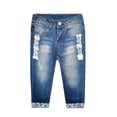 thumbnail image 1 of KIDSCOOL SPACE Little Girls Jeans, Lace Patchwork Cuffed Bottom Ripped Denim Pants,Blue,6-7 Years, 1 of 6