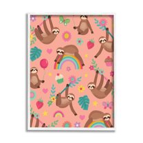 Stupell Industries Sloths Climbing Botanical Branches Whimsical Floral Pattern Graphic Art White Framed Art Print Wall Art, Design by Lisa Perry Whitebutton