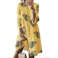 thumbnail image 1 of Avamo Ladies Short Mini Dresses Butterfly Print Sundress 3/4 Sleeve T Shirt Dress Bohemian Ruched Casual Crew Neck Leaf Yellow XL, 1 of 2