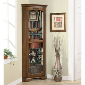 Display Curio Cabinets Bowery Hill Corner Curio Cabinet With Light In Golden Oak Home Kitchen
