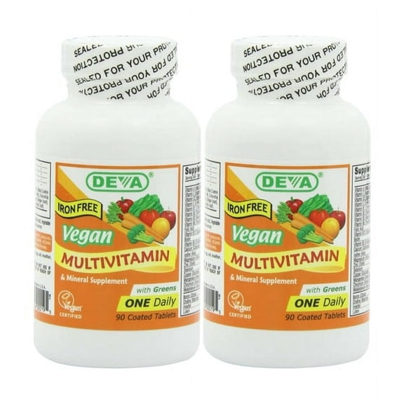 Deva Vegan Multivitamin & Mineral Supplement without Iron, 90 Count, 2 Pack