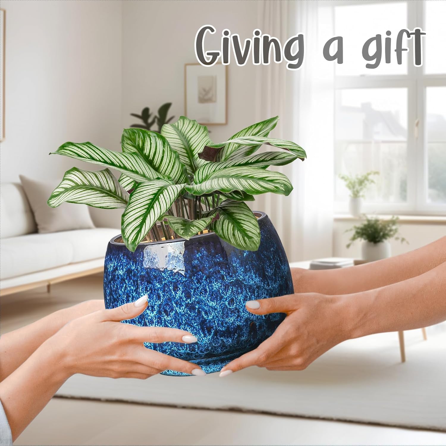 BUYMAX Ceramic Plant Pots , 10+8+6 inch Planters Pots for Indoor Outdoor Plants, Modern Large Flower Pots with Drainage Holes，Flower Pots for Home Garden Decor,Set of 3, Blue