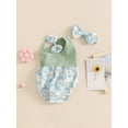 thumbnail image 6 of Aojekbee Baby Girl Summer Jumpsuit Floral Print Patchwork Sleeveless Romper and Headband Set Cute Fashion Clothes Outfits, 6 of 10