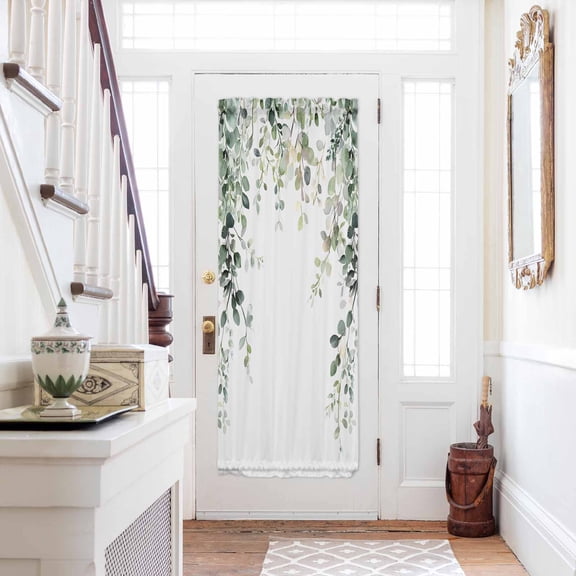 Eucalyptus Leaves Door Curtains for Door Window, French Sidelight Front Back Door Curtains With Tieback, Spring Sage Green Summer Botanical Kitchen Rod Pocket Drapes Panel, 25"x72"
