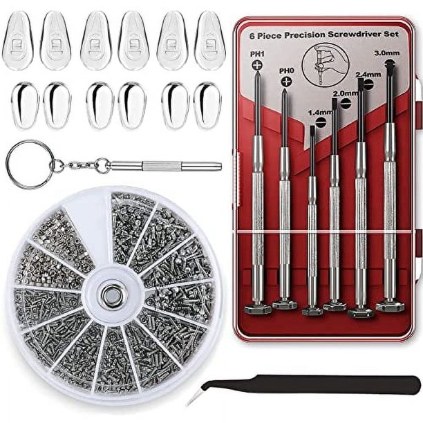 Kit de Reparación de Gafas PTSLKHN, Kit de Herramientas de Reparación de Gafas de Sol con Tornillos de Gafas, Juego de Destornilladores de Precisión, Pinzas y Almohadillas Nasales para Gafas y Reparac