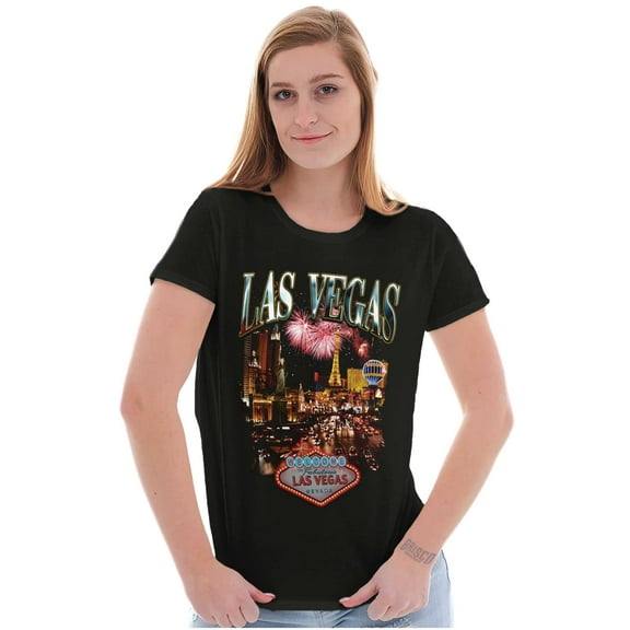 Las Vegas Nevada Casino Fireworks Womens Slim Fit Graphic Tee Brisco Brands S