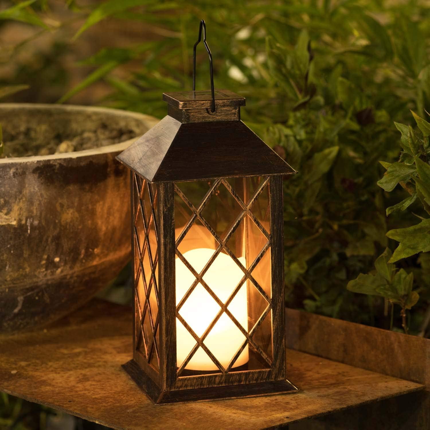 4-in-1 Dual Solar Flickering Lantern Lamp Stand Stake & Wall Mount Outdoor Light