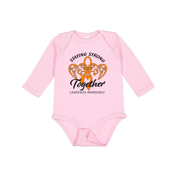 Inktastic Leukemia Awareness Staying Strong Together and Orange Ribbon Boys or Girls Long Sleeve Baby Bodysuit