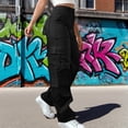 thumbnail image 2 of LIIPEE Loose Fit Cargo Pants For Women Casual Solid Color Elastic Waist Wide Leg Trousers With Multiple Pockets Ladies Everyday Versatile Pants,S, 2 of 5
