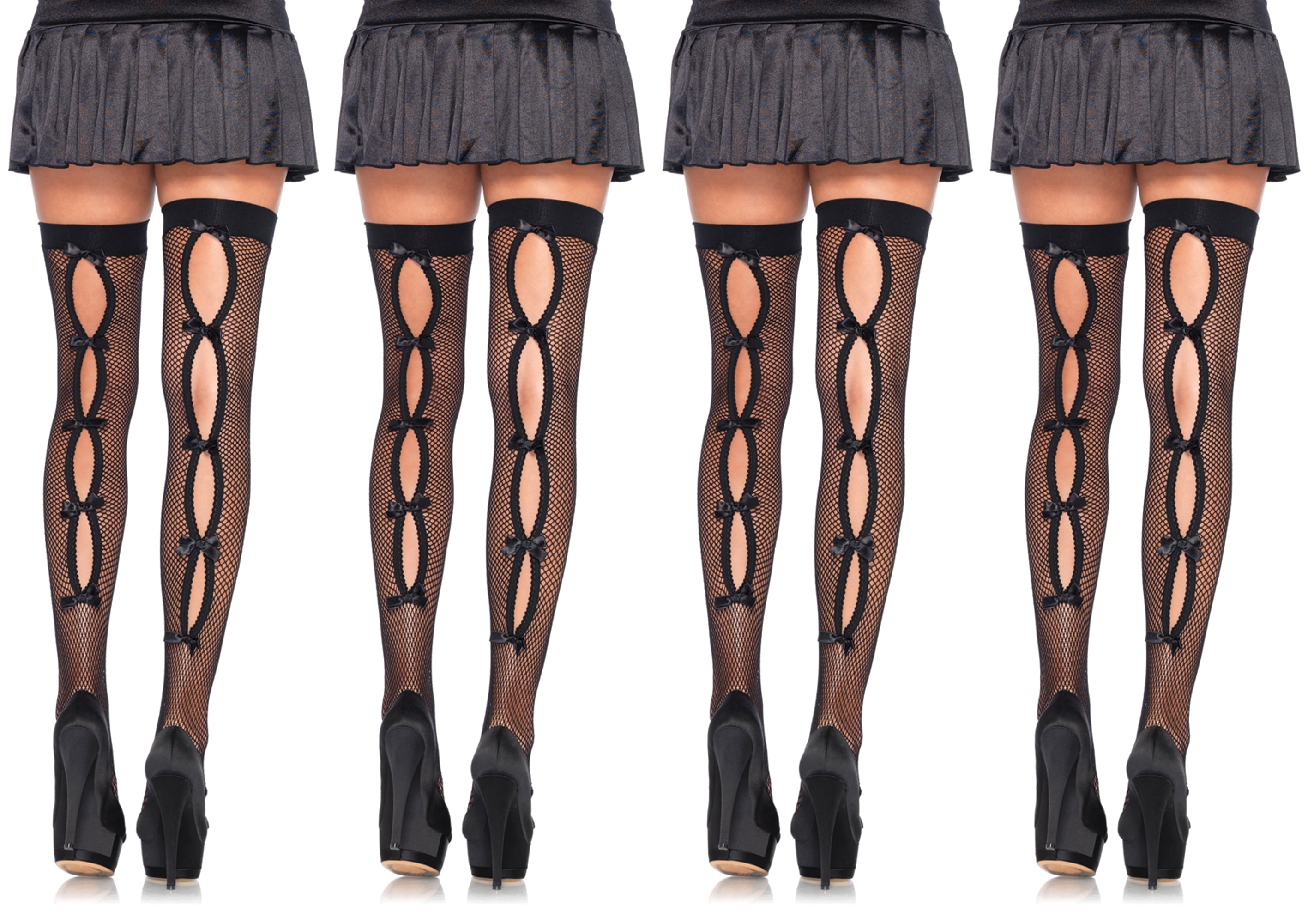 Leg Avenue Women's Bow Back Seam Thigh High Stockings, Black, One Size