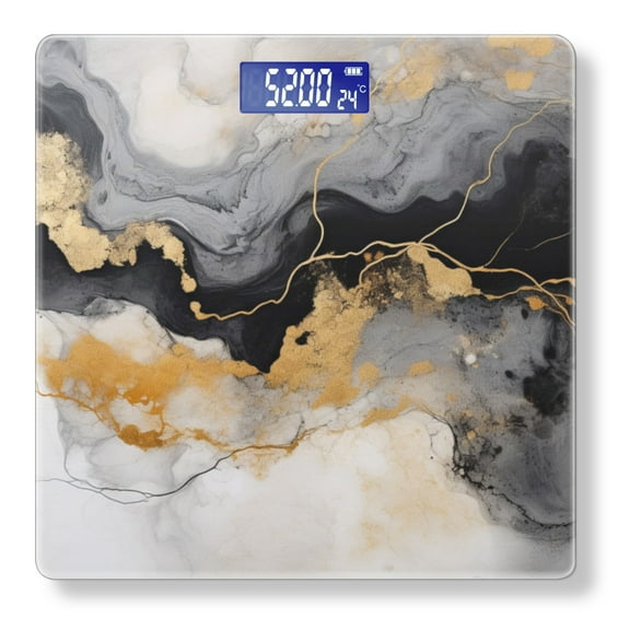 Bathroom Scale, Highly Accurate Digital Body Scale,Precisely Measures Weight up to 400 lbs-Abstract Black And White Marble With Golden Lines