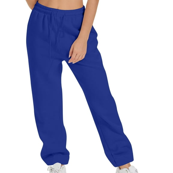 Simua Women's Sweatpants Straight Leg Drawstring Elastic High Waist Solid Color Trousers with Pockets