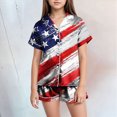 thumbnail image 2 of Kaprioy My First 4th of July Baby Girl Outfit Satin Pajama Sets Short Sleeve Button Down Sleepwear Silky Nightwear Loungewear 2 Piece PJS, 2 of 5