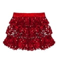 thumbnail image 4 of iixpin Girls Sequins Ruffle Dance Skirts Ballet Tutu Skirts Modern Dance Skirted Shorts Performance Skorts Red 6, 4 of 5