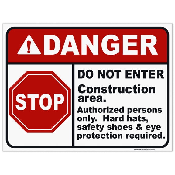 Do Not Enter Construction Area Danger Sign, 18x24 Corrugated Plastic