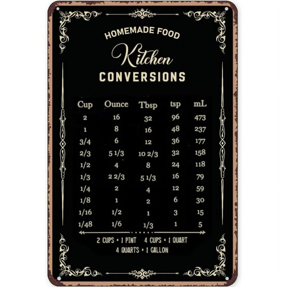 Size: 16" x 12" - Rustic Tin Sign Decor Baking Signs Wall Decor Kitchen Conversion Chart Baking