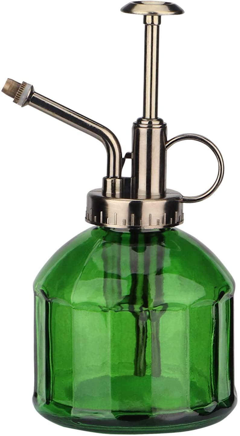 Vintage Glass Watering Can Mister Flower Garden Plant Spray Bottle & Metal Pump 