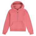 thumbnail image 4 of Miluxas Cropped Hoodies for Girls Half Zip Up Sweatshirts Casual Long Sleeve Pullover Tops with Pockets Thumb Hole Watermelon Red 13 Years, 4 of 5
