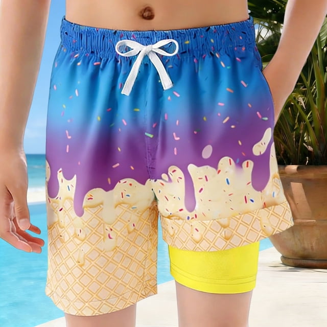 Kids Boys' Swim Trunks With Ice Print Elastic Waist Drawstring Quick Dry Infant Boy Clothes 7-8 Years