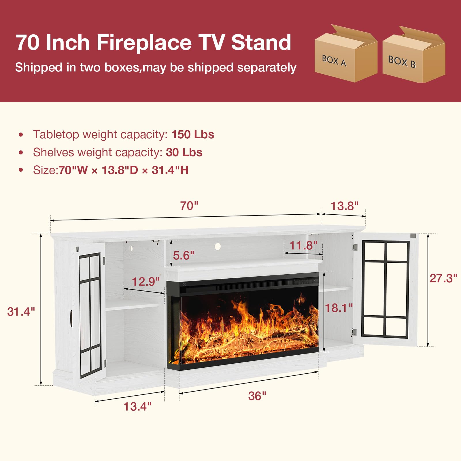 Easoger 36" Fireplace TV Stand for TVs up to 80 Inches photo 8