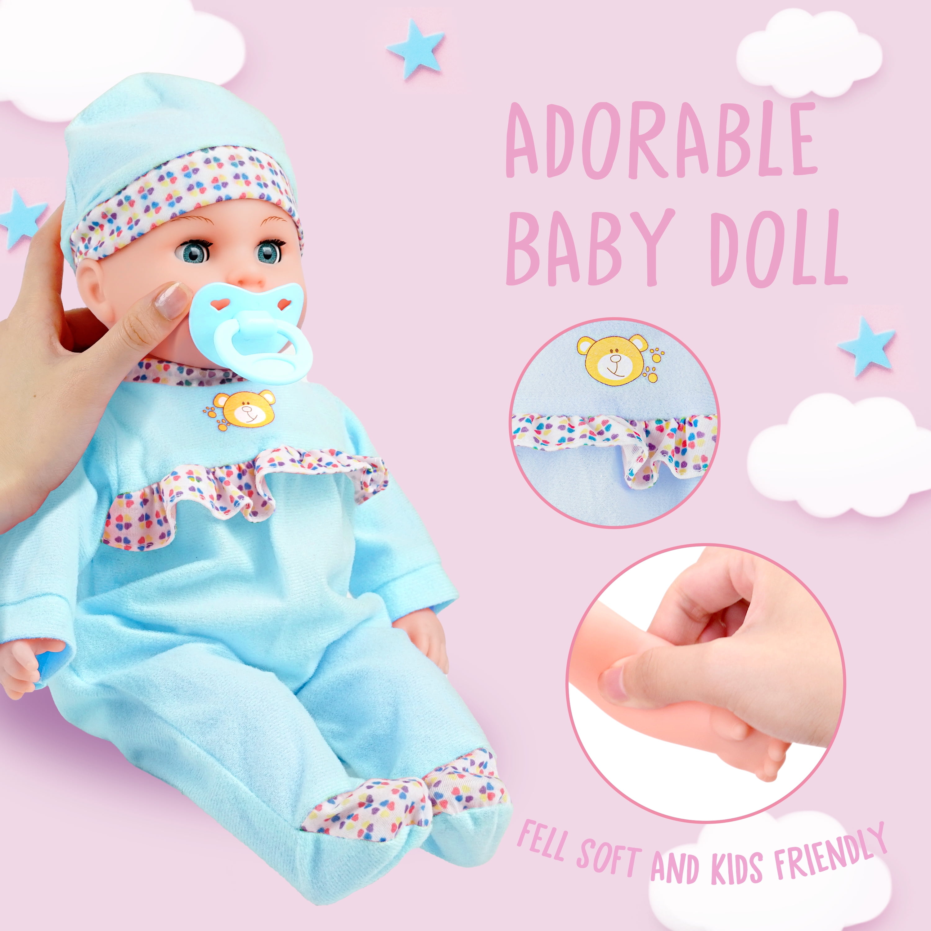 Baby Doll Blue with White Skin, Toy Choi's 16 Inch Baby Doll, Can Crying Talking Feeding with Different Sounds Baby Doll, Play Preschool Toys Gift for 3-6 Girls Boys
