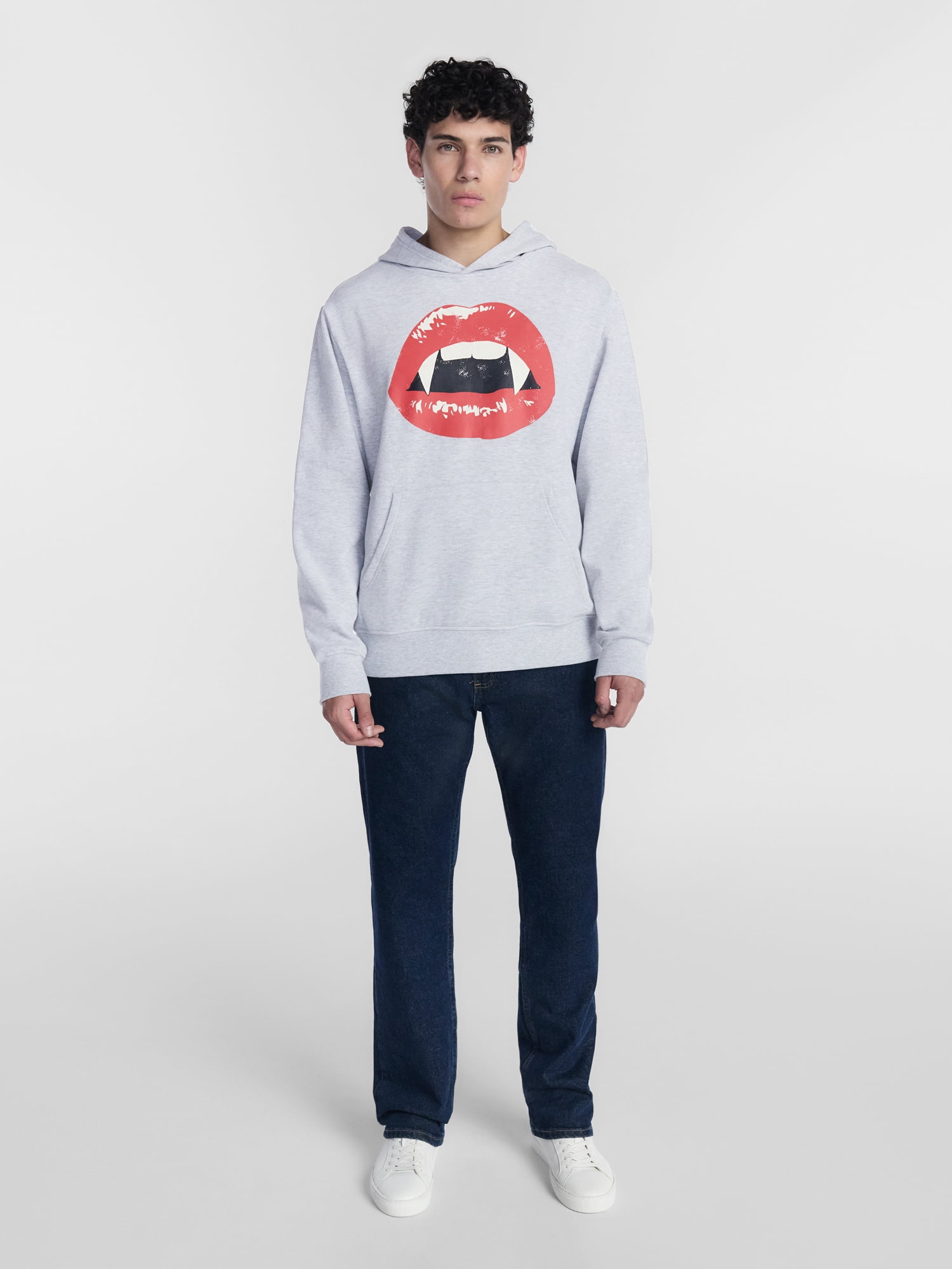 Halloween Oversized Fit Vampire Lips Graphic Fleece Hoodie Sweatshirt, Men's Sizes XS-4XLT