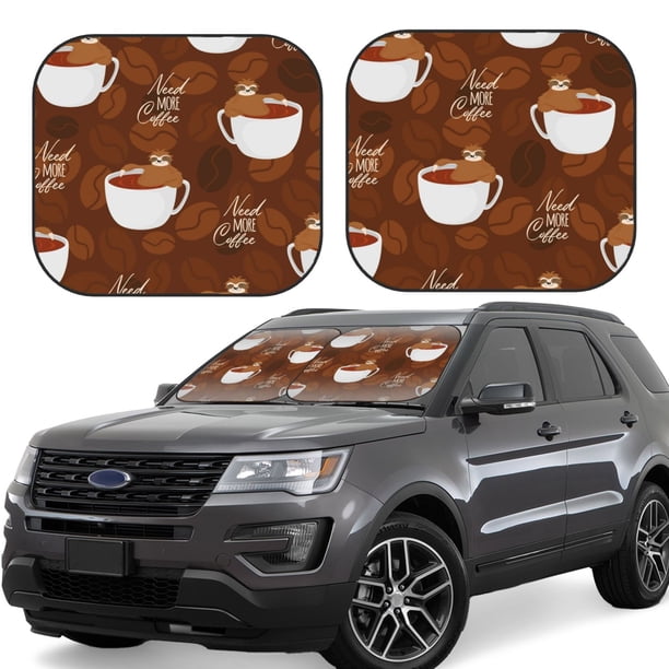 Fotbe Sloths Need More Coffee Juego de 2 Piezas de Parasoles para Parabrisas | Bloqueador Solar para Auto | Accesorios Plegables para Protección Solar Interior-Large