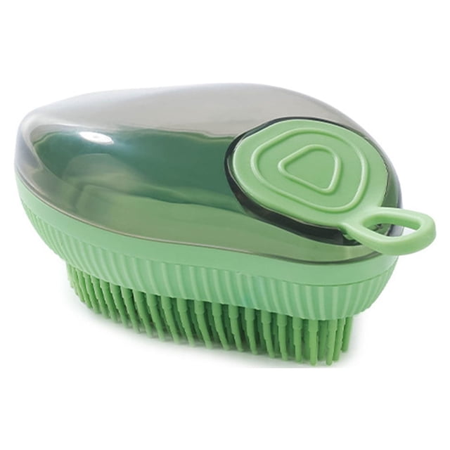 Mom's Best Cepillo de baño para mascotas, masajeador y cepillado, con dispensador de jabón y champú, exfoliante corporal de silicona suave, color verde menta.