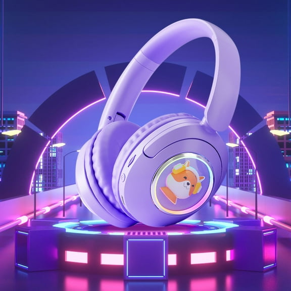 Oggfader Wireless Headphones Bluetooth 5.3 Wireless Headset With RGB Light Effect HIFI Sound Quality Rotating Folding High definition Calling Long lasting Battery Life Bluetooth Headset Purple