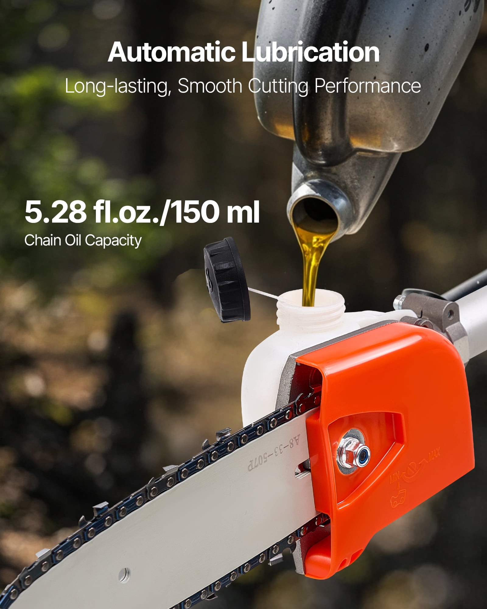 VEVOR Gas Pole Saw, 25CC 2 Stroke Gas Powered Pole Saws with 8 in Cutting Bar, Cordless Tree Trimmer with 23 fl.oz Fuel Tank, 6.5 to 9 ft Extendable, Powerful Chainsaw for Tree Trimming Pruning