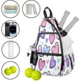 thumbnail image 3 of Pickleball Bags for Men Women Pickleball Backpack with Large Capacity Lightweight Adjustable Pickleball Sling Bag Hold Paddles, Balls, Accessories Colorful Heart Pattern, 3 of 5
