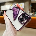 thumbnail image 3 of Luxury Plating Silicone Clear Glitter Quicksand Dream Butterfly Case For iPhone 15 Pro 14 13 12 11 Pro Max Shockproof Lens Cover Pink For iPhone 13, 3 of 6
