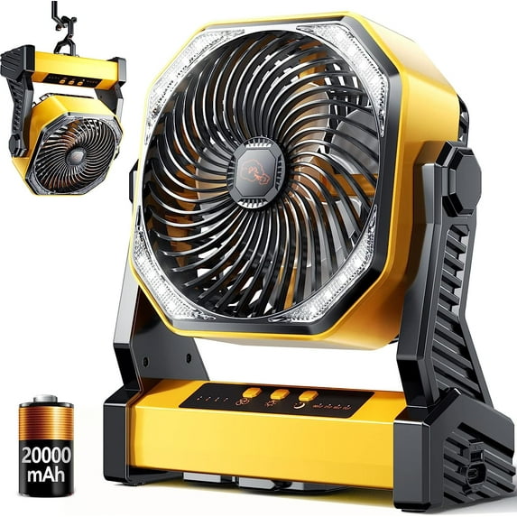 Camping Fan with LED Light,40000mAh Rechargeable Battery Powered Outdoor Tent Fan with Remote,Light and Hook,Personal USB Desk Fan for Camping/Fishing/Power Outage/Hurricane/Worksite