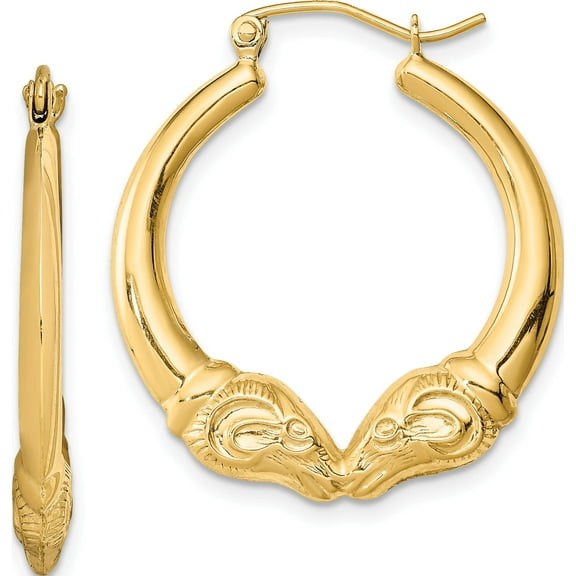 Sterling Silver Gold Plated Hollow Rams Head Hoop Earrings (25 X 27) Made In Indonesia qe8452