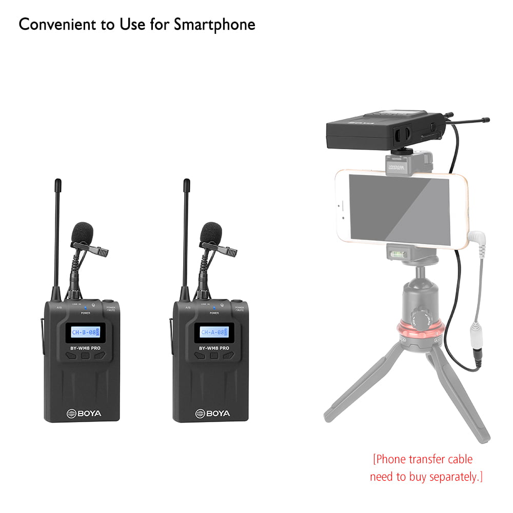 Real-time Audio monitoring Wireless Microphone System Camcorders MAONO Lavalier Lapel Mic with -10dB Attenuation and Low Cut Smartphones 48-Channel and Mute Compatible with Canon Nikon Sony DSLR