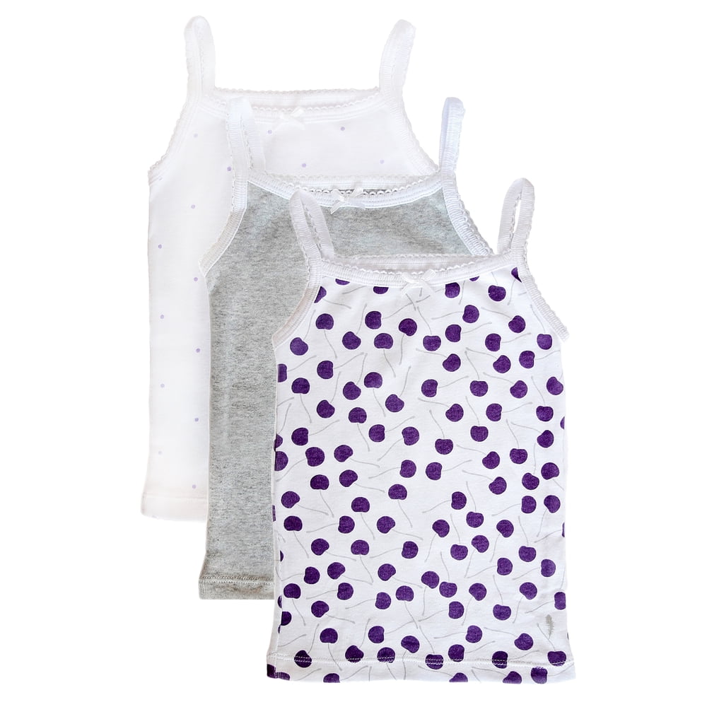 Feathers Feathers Girls Purple Cherry Undershirts, 3Pack, Sizes 616