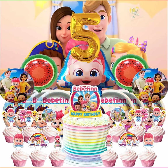 Bebe Playtime 5th Tableware Balloons Cake Toppers Backdrop Banner Supplies Party Decor Plates Decorations