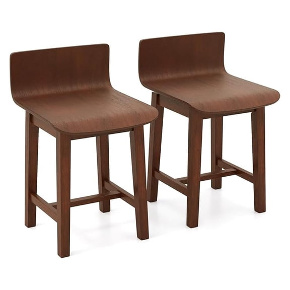 Swivel Dining Chairs Set of 2, Farmhouse Kitchen Chairs with Low Backrest and Curved Seat, Accent Side Chairs with Solid Rubber Wood Frame for Dining Room, Restaurant, Walnut