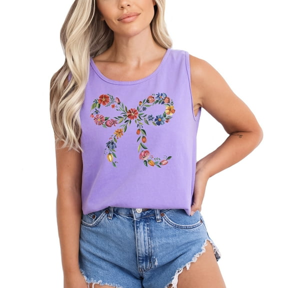 Verita Culture Women's Floral Ribbon Tank Top Casual Boho Flower Printed Graphic Tank Tops for Girl